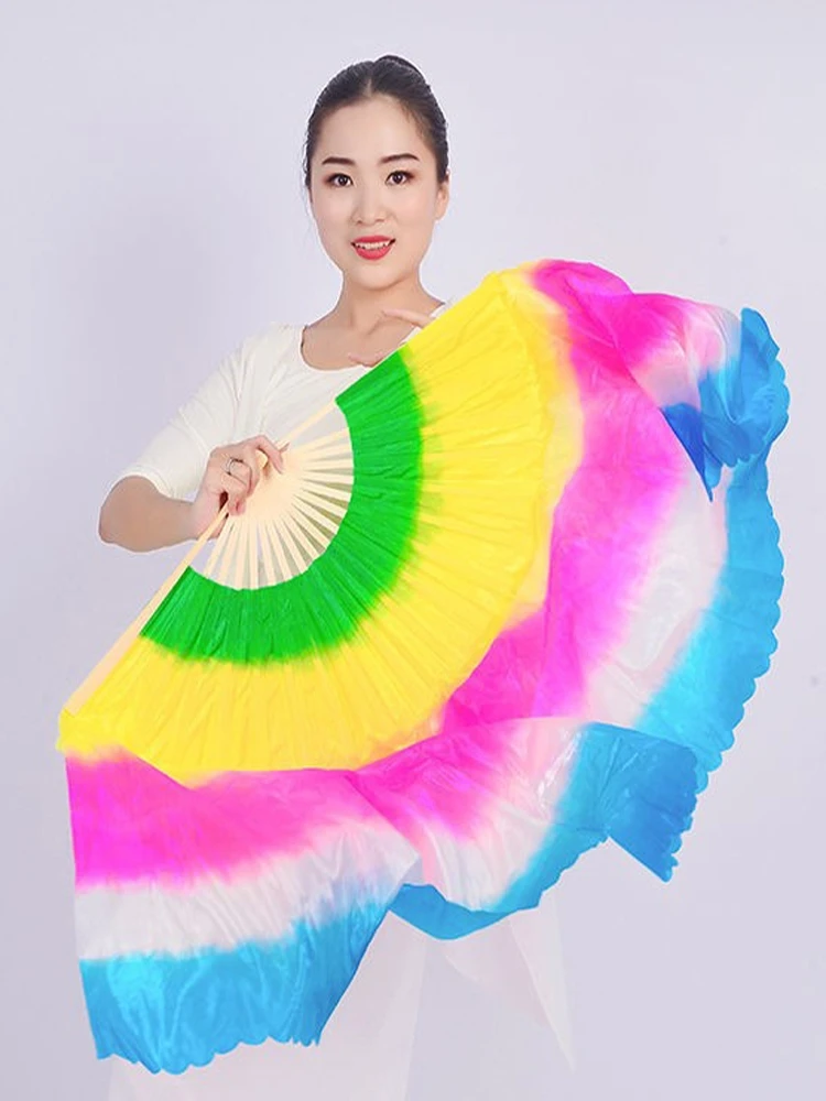 Extra Long Imitation Silk Veil Polyester Handmade Yangko Fan Chinese Traditional Bamboo Handle Folk National Square Dancer Props