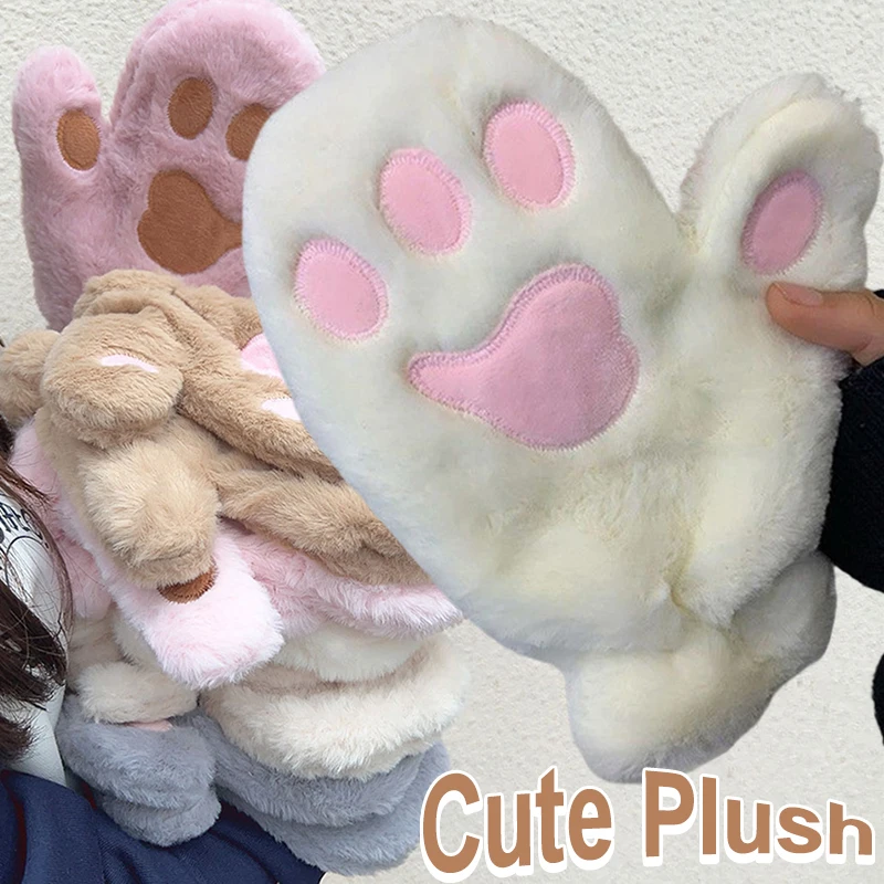 Women Winter Warm Plush Gloves Cute Bear Paw Cat Claw Glove Warmer Thicken Windproof Half Finger Mitten Cosplay Mittens Costume fashion women plush cat paw gloves winter faux fur cute cat claw fingerless mittens glove soft keep warm mitten for women girls