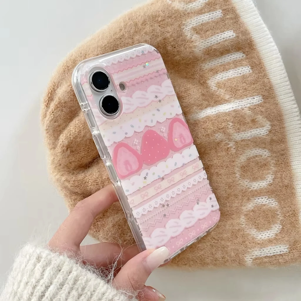 Cream Strawberry Cake Lace Bowknot Phone Case
