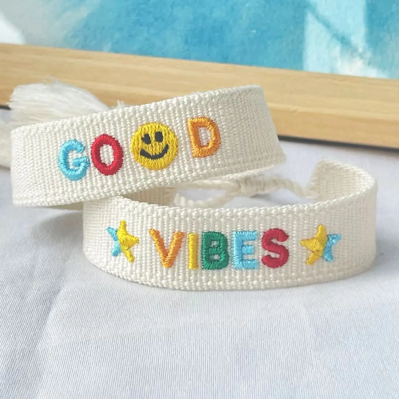 GOOD VIBES POSITIVE VIBES Woven Embroidery Bracelets