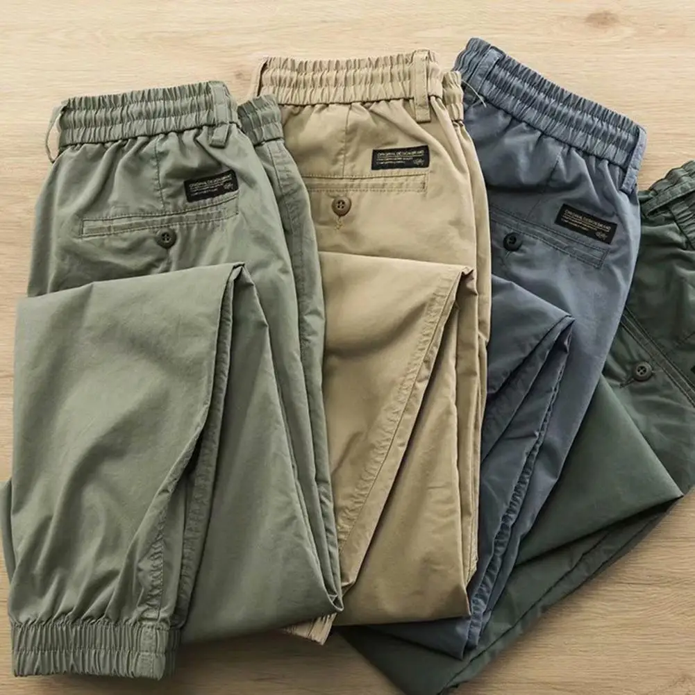 

Sports Pants Multi Pocket Stretchy Cuffs Thin Training Trousers Drawstring Elastic Waist Men Fitness Pants for Mountain Climbing