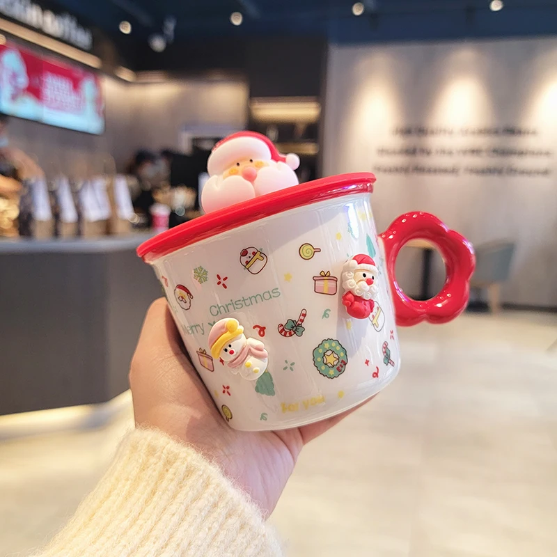 

Cute Christmas ceramic mug Mug with cap scale Creative household drinking cup