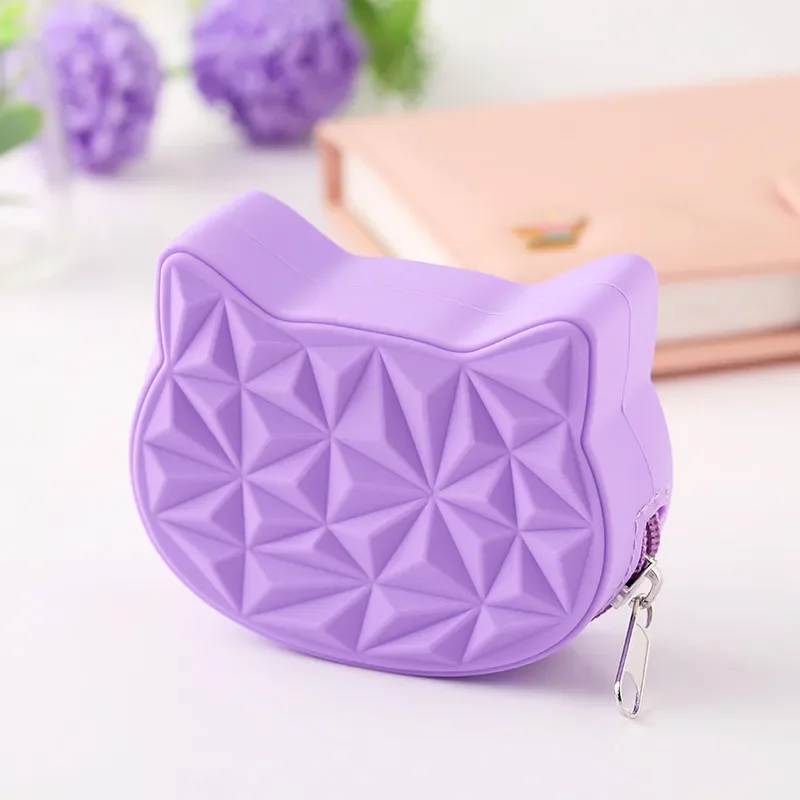 New Brand Cute Cat Women Silicone Short Wallet Girls Mini Coin Purse Key Wallet for Female Daily Clutch Purse Headset Bags