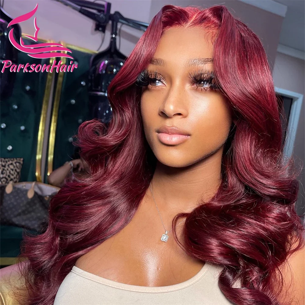 99j Burgundy Lace Front Human Hair Wig Full Pre Plucked HD Transparent Lace Colored Body Wave Hd Frontal Wigs For Women