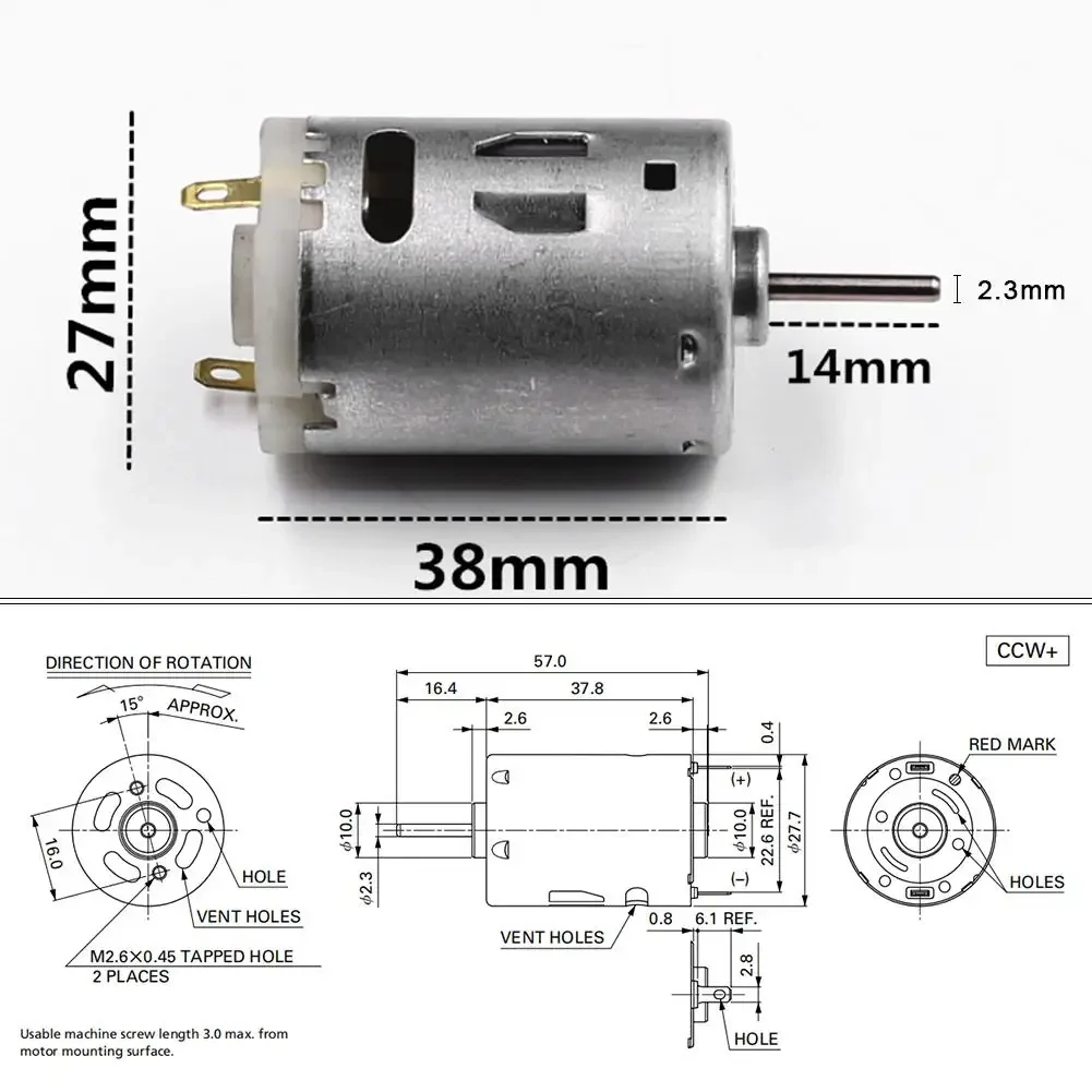 RS-385 12V Brush DC Motor High Speed Micro DC Motor Brushed Metal Stainless Steel Gear Motor for Electric Appliance Tools