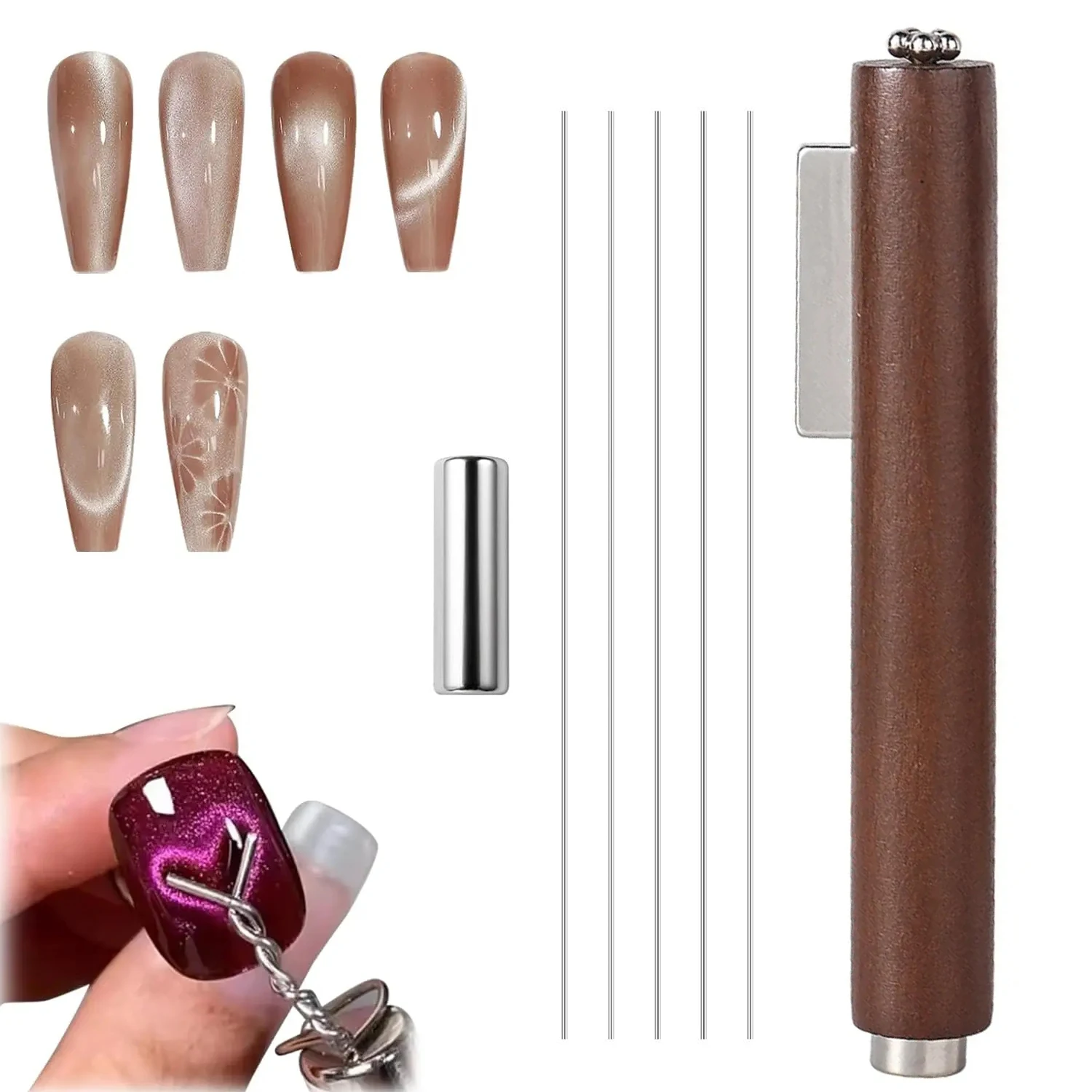3 in1 Cat Eye Gel Polish Magnet Wand + 1Pc Cylinder Cat Eye Magnet + 5Pcs Iron Wire for Heart s Paw Effect cat eye nail tool magnetic nail art tools magnetic nail tools