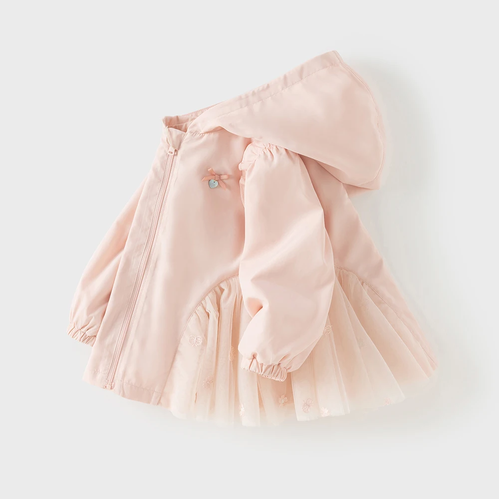 데이브 벨라 어린이 봄 레이스 메쉬 자켓 소녀 핑크 가을 캐주얼 코트 어린이 파티 야외 의류 아동복 DB1260624