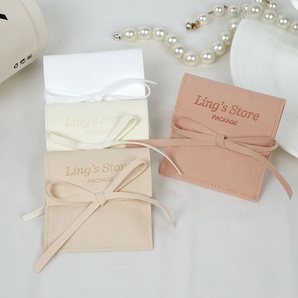100 Stück Weiße Mikrofaser-Schleifenbeutel für Ringe, Ohrringe, Anhänger, Halsketten, Armbänder, Organizer-Beutel, Kleine Geschenkverpackung, Individuelle Beutel – Detail 7