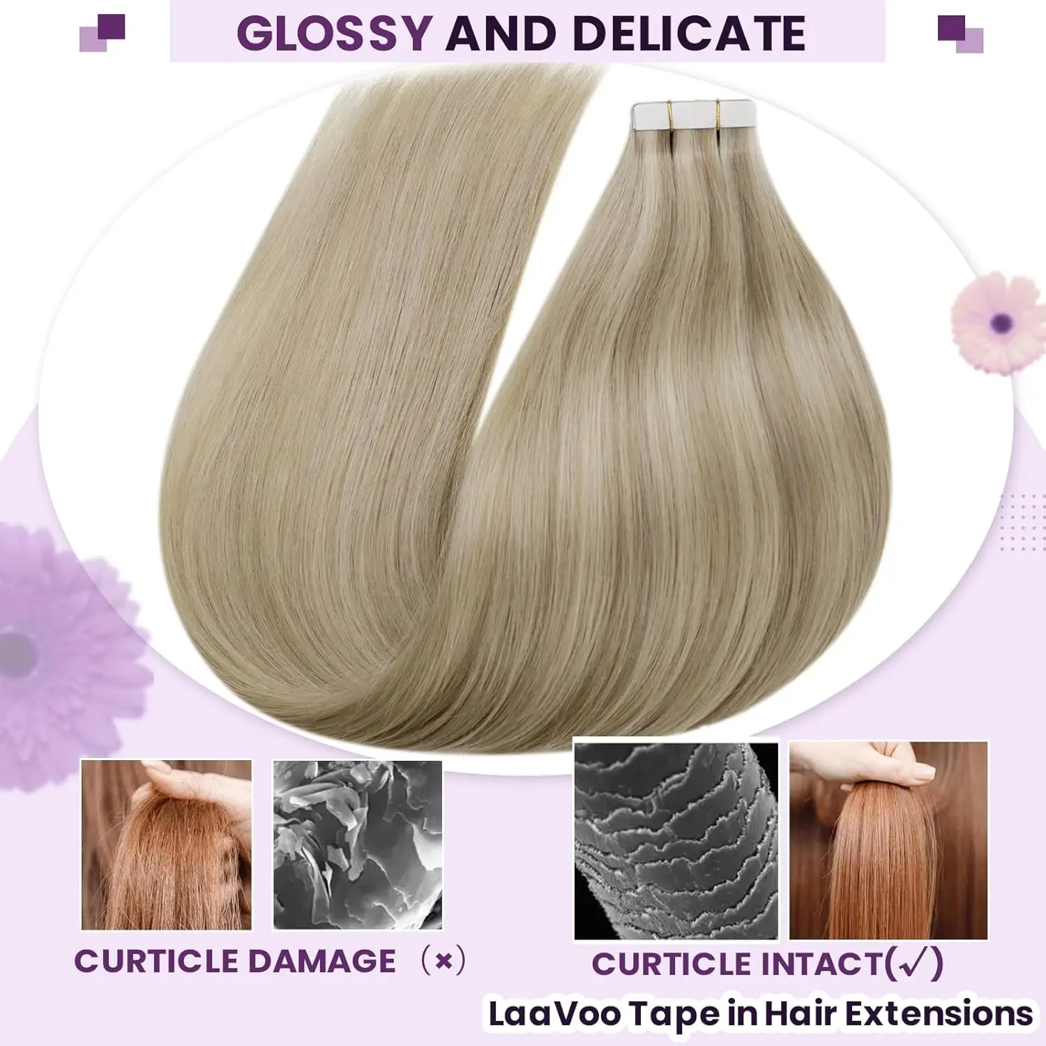 Laavoo Human Hair Remy Tape in Extensions 100% Real Highlight Piano Color Natural Hair Tape in Extension Straight 20P&40P