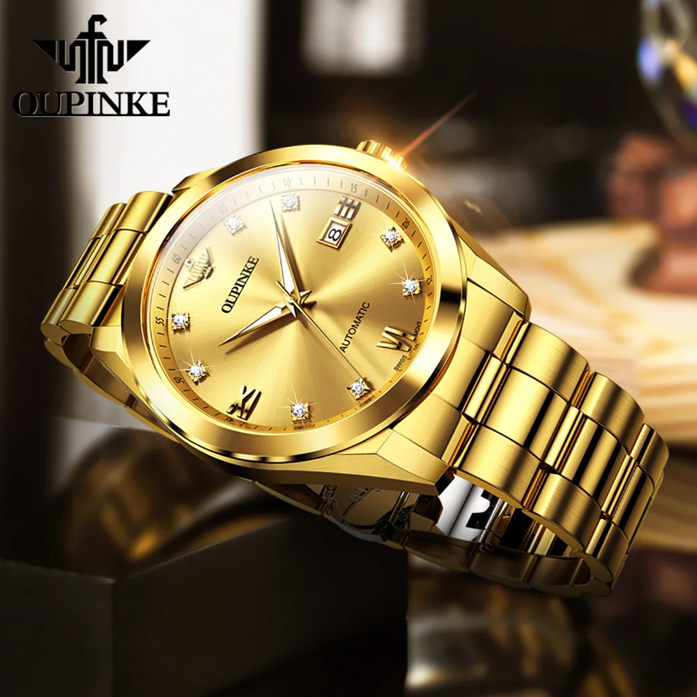 OUPINKE 3199 Real Diamond Automatic Watch for Men Stainless Steel Waterproof Sapphire Mirror Luxury Men's Mechanical Wristwatch
