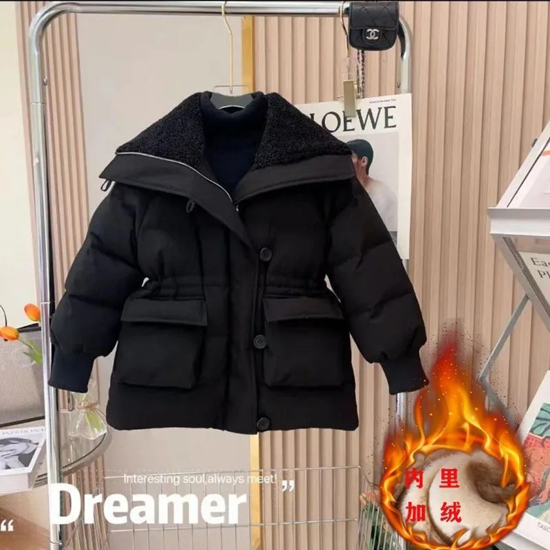 

Children's down and Wadded Jacket Mid-Length Hot Pink Black Children's Winter Clothing Thickened Cotton-Padded Jacket