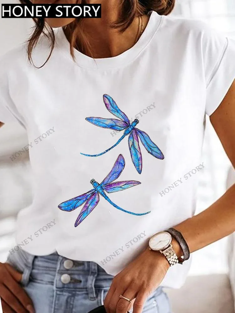 thumbnail image 1 of Top básico con estampado de mariposa de libélula explosiva para mujer, Camiseta holgada de manga corta con cuello redondo, camiseta de gran tamaño, ropa para mujer, 1 of 5