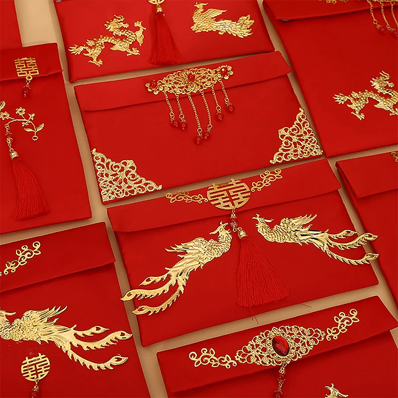 1pc Chinese New Year 2024 Red Envelope Lucky Money Bag Texture Faux Silk Visiting Relatives New Year Red Envelope For China 3