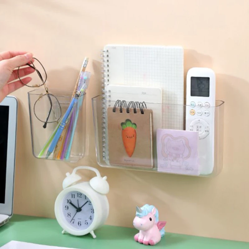 

1PC Wall-mounted Transparent Wall Storage Box Waterproof No Punch Bedside Racks Home Key Cosmetic Hanging Organizer Storage Box