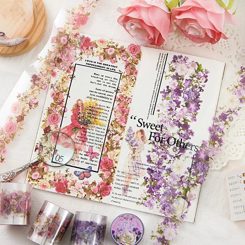 50mm*2m Lace Flower Landscaping Material Decor PET Tape roll Creative Journal Collage Scrapbooking Stationery School Supplies 6