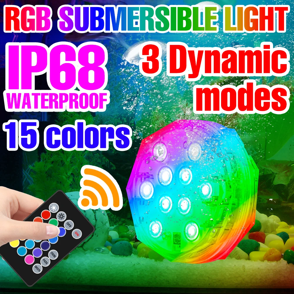 IP68 Waterproof Led Lights Pool Fountain Decor RGB Submersible Lights Outdoor Underwater For Garden Pond Party Multi Color Lamp