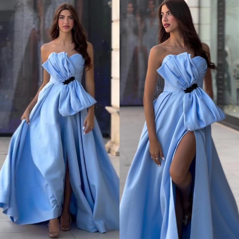 

Простые платья трапециевидного силуэта для выпускного вечера с бантом, атласное платье для торжественных случаев, шикарные платья