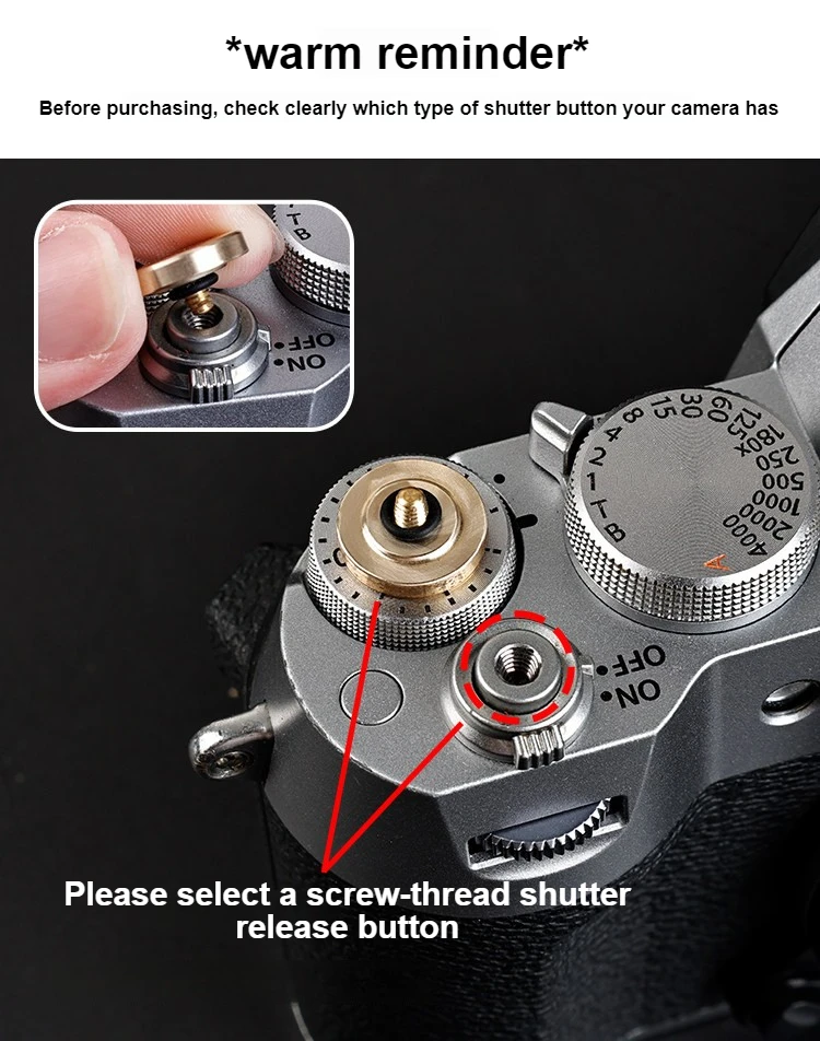 1 Set Metall-Kamera-Blitzschuhabdeckung + Auslöseknopf-Schutzkappe für Canon Nikon Z30 Sony Fuji XT5 XS20 XT100 Kameras – Detail 2