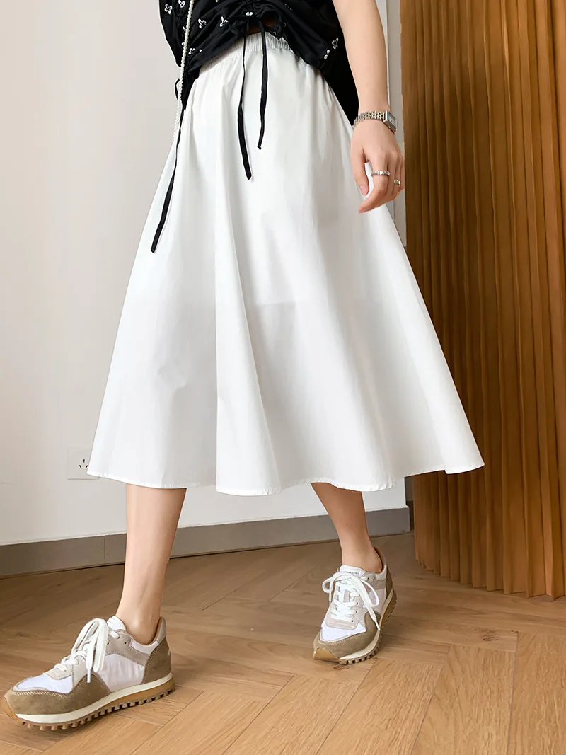 Women Summer Cotton Blend White Skirt Stretch High Waist Solid Color Boho Women A-Line Skirt Femme Faldas Jupe Saia tartan skirt