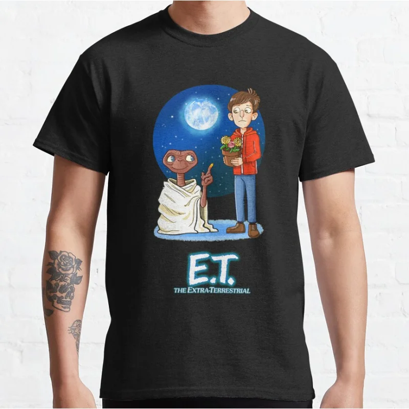 E.T. The Extraterrestrial and Elliott The Extra Terrestrial 80s Horrorfilm Alien E.T. Science-Fiction-T-Shirt, große Oberteile für Erwachsene