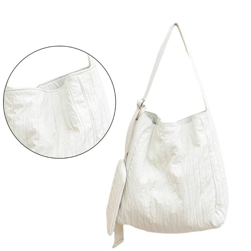 Canvas Pleated Striped Shoulder Bag with Small Korean Solid Large Capacity Crossbody Bag Handbag for Women