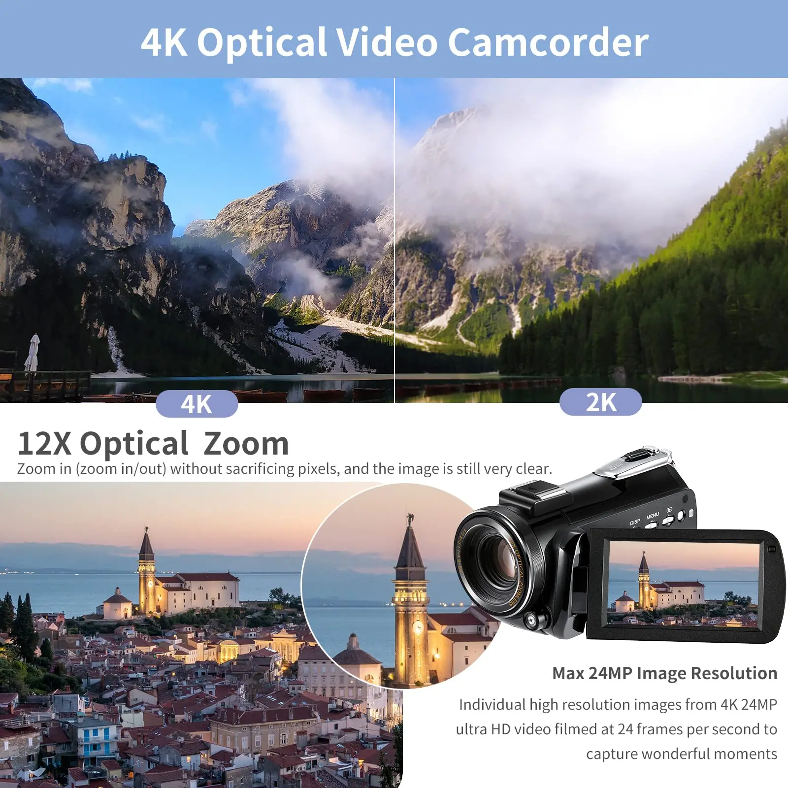 라이브 스트림 카메라, 유튜브 비디오 마이크로 필름 녹화용 디지털 카메라, 4K Ordro AC5PLUS 12X 광학 줌 브이로그 캠코더