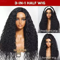 Demi-perruque cheveux humains crépus bouclés perruque cheveux humains prêt à porter 3 en 1 demi perruque avec cordon 200 densité bouclés demi-perruques 16 pouces 2