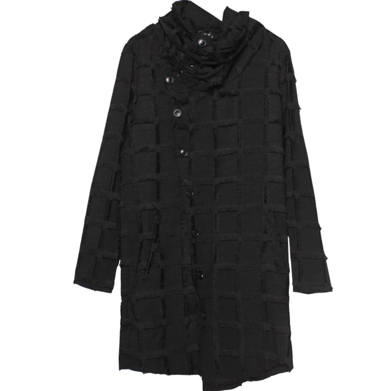 PFNW Men's Autumn New Windbreaker Darkwear Irregular Gothic Mid Length High Neck Scarf Hooded Tide Chic Trendy Punk Coat 12Z5072