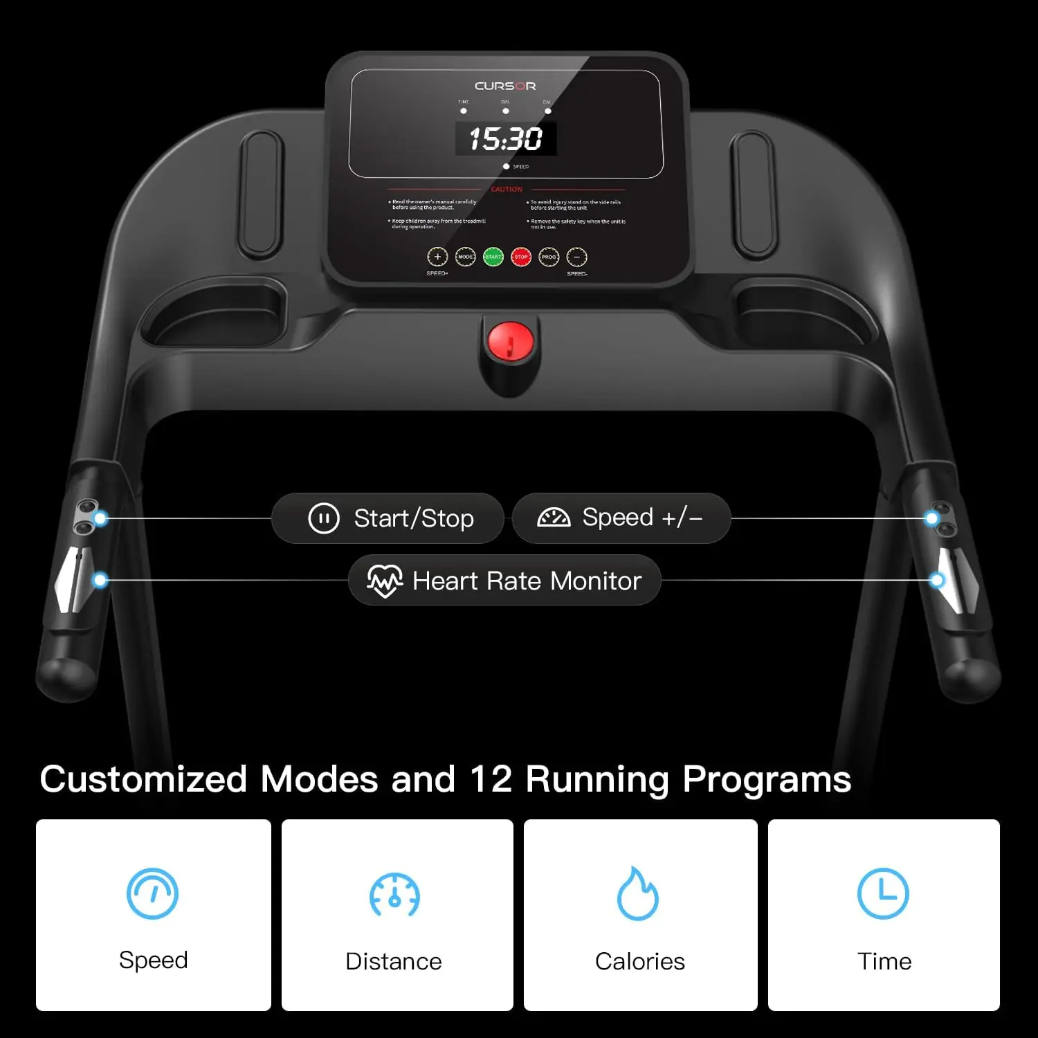 CURSOR FITNESS Home Folding Treadmill with Pulse Sensor, 2.5 HP Quiet Brushless, 7.5 MPH, 265 LBS Capacity