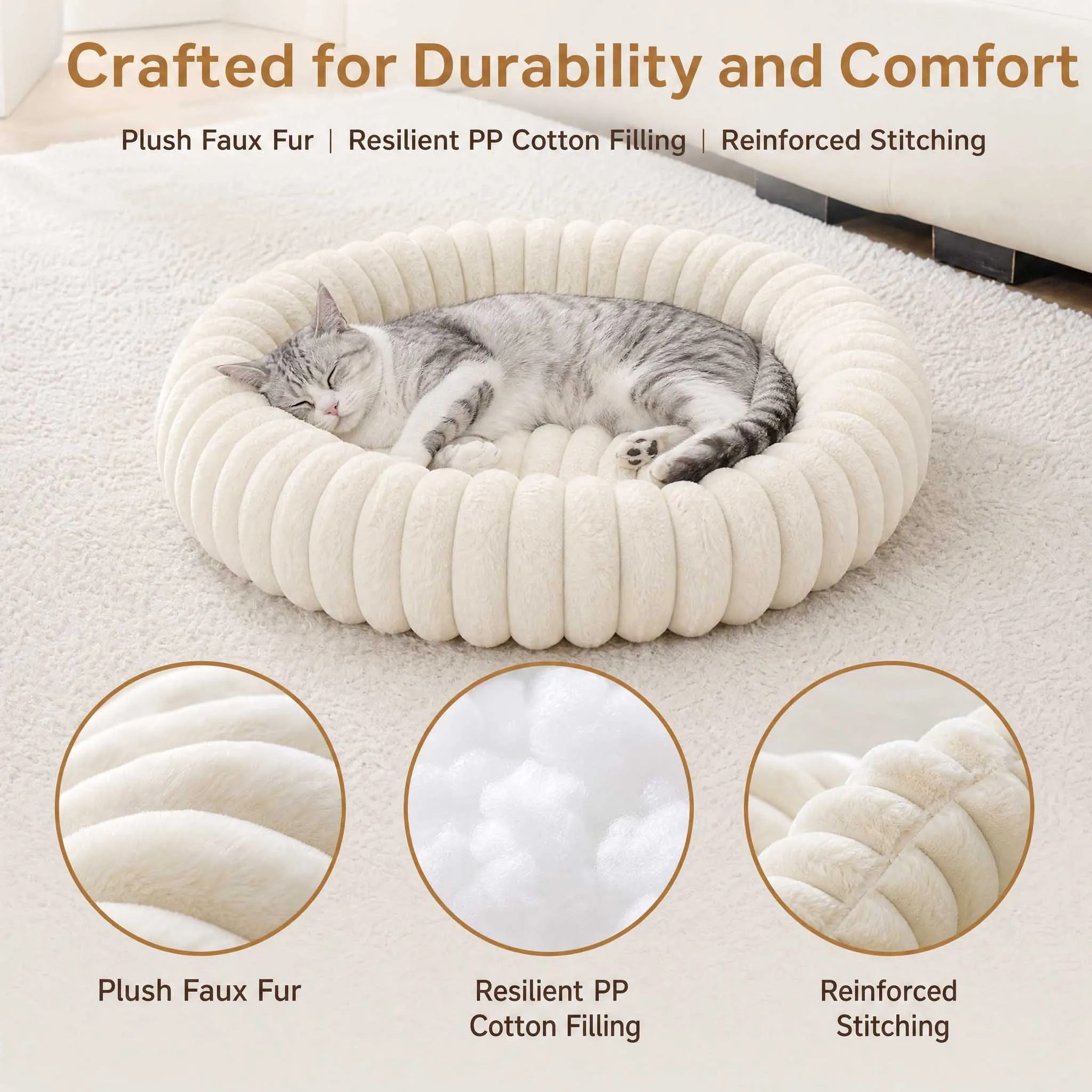 Ultra Soft Round Donut Pet Bed For Small And Medium Cats And Dogs_voghion.com