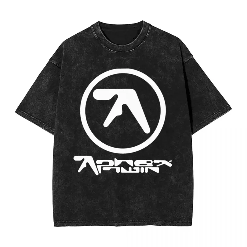 

Винтажная промытая футболка Aphex Twin в стиле хип-хоп, уличная одежда в стиле оверсайз, топы из 100% хлопка с принтом для мужчин и женщин
