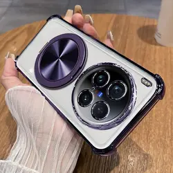 Custodia per telefono antiurto con supporto magnetico rotante – Cover ultra trasparente con placcatura