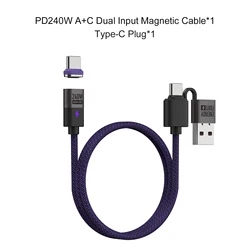 Magnetic High - Speed 240W Phone Charger with Durable Nylon Braided Cable - 0.5m (2in1 x Type C Plug)