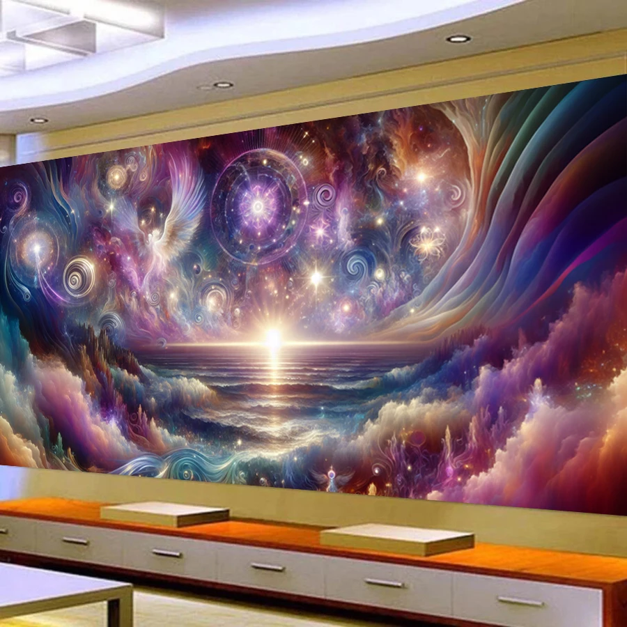 Fullcang Large Size Diamond Painting Kits Calm Sea Fantasy Scenery Diy Full Mosaic Embroidery Landscape Picture Wall Decor