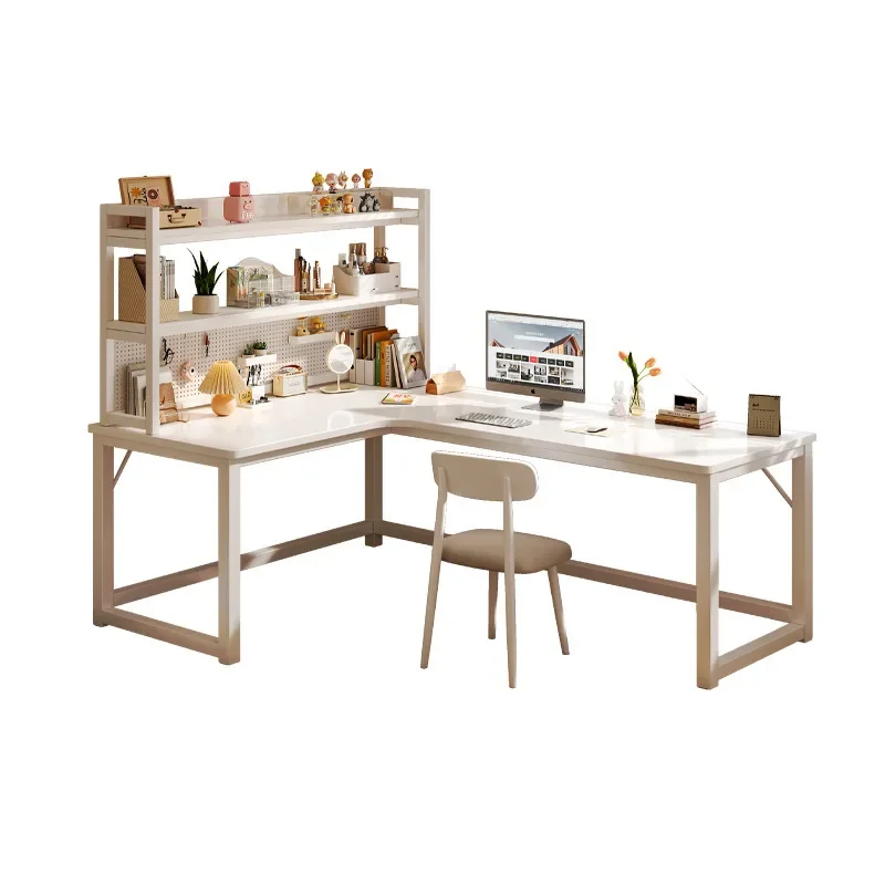 Cream Style Solid Wood Corner Home Learning Desk Bookshelf Integrated Corner Perforated Board Desktop Computer Desk 2