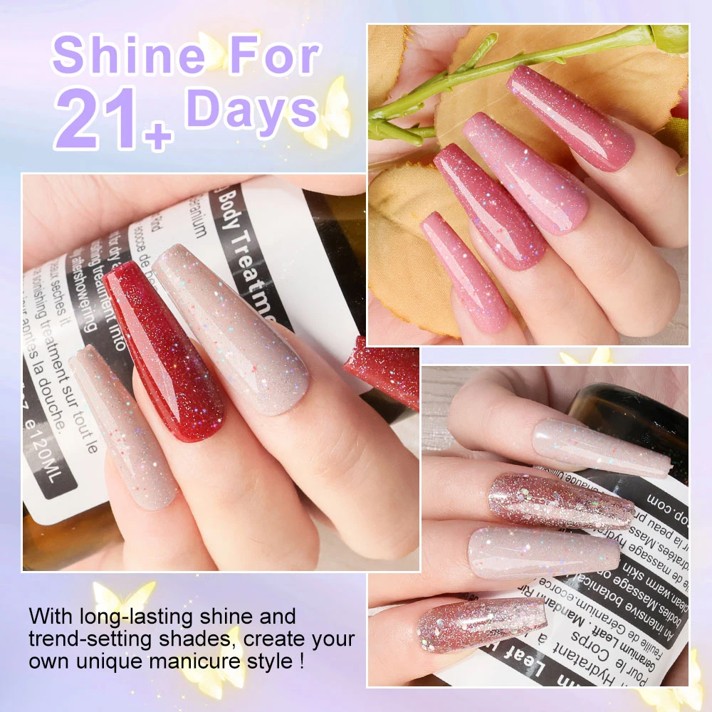 LIMEGIRL Gel Nail Polish Set 21 Color Semi-Permanent Glitter Nail Polish UV Gel Varnish Soak In Nail Polish Base Coat Nail Set 4