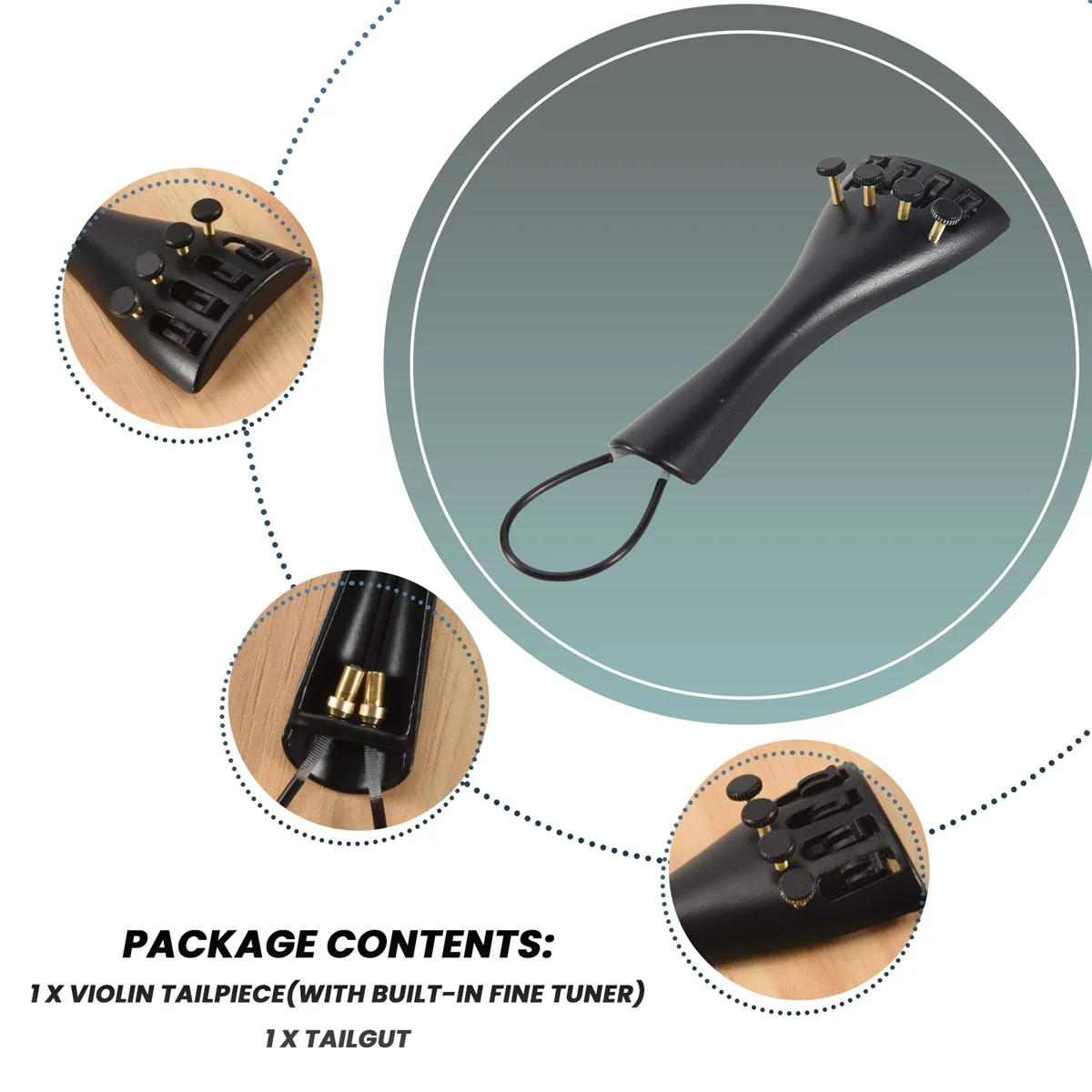 Newest 3/4 4/4 Violin Fiddle Tailpiece Hill Style with 1pcs Tailgut Tailcord 4 Fine Tuners Aluminum Alloy Durable Strong