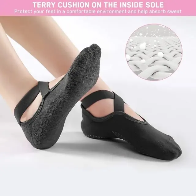 2 Pairs Women Yoga Socks Silicone Anti-slip Ballet Pilates Socks Cotton Ladies Backless Breathable Bandage Dance Sports Socks 6