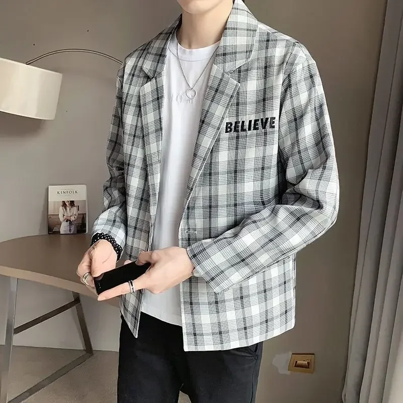 thumbnail image 1 of Blazer masculino talla grande chaqueta de traje para hombre abrigo fiesta cuadros oversize elegante verano clásico original simple botonadura nuevo, 1 of 5