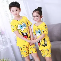 Cartoon Summer Short Sleeve Tops SpongeBob Cartoon Sets Boys Children Clothing Anime Summer  Cute Suit Sleepwear 1