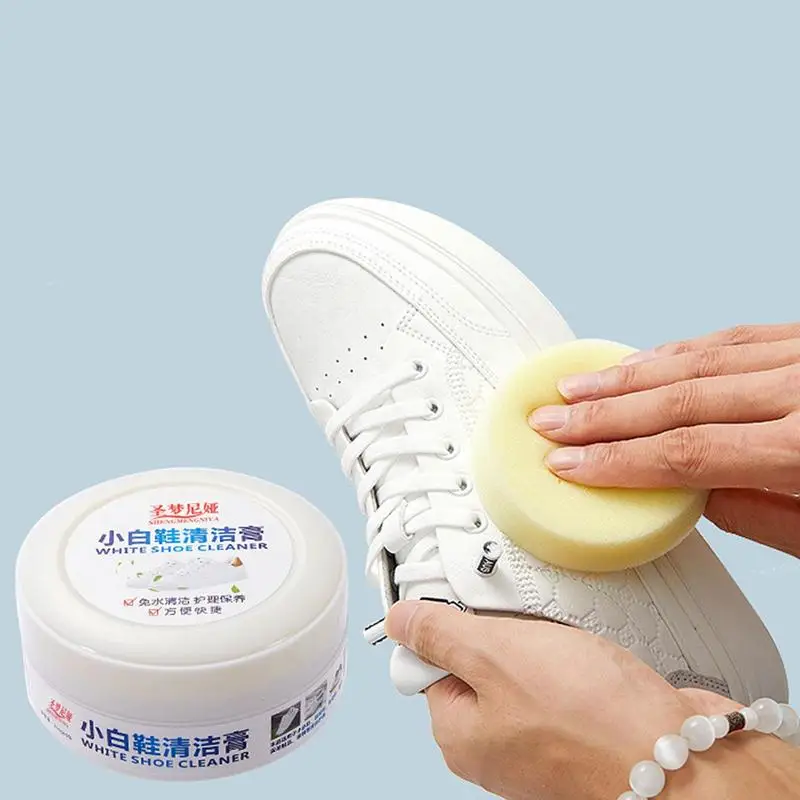150g White Shoes Cleaning Cream With Sponge Shoes Stain Removal For Leather Canvas Sports Shoes Sneakers Maintenance Tools 4
