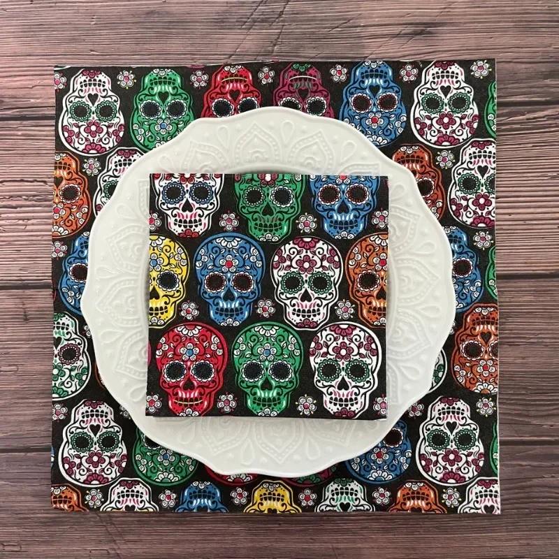 20pcs 25*25cm Thickened 3-ply Halloween Skull Printed Paper Napkins Colorful Printed Napkins for Party Decoration