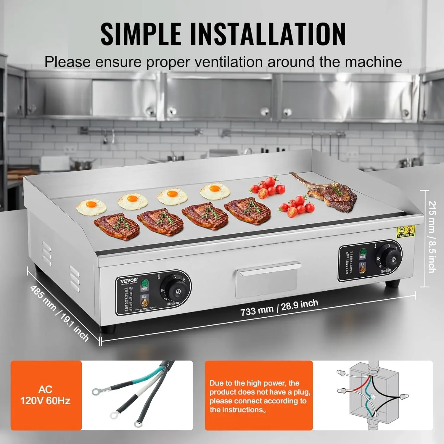 Electric Griddle 3000W Electric Countertop Griddle Non-Stick Restaurant 110V Teppanyaki Flat Top Grill Stainless Steel Adjustabl 2