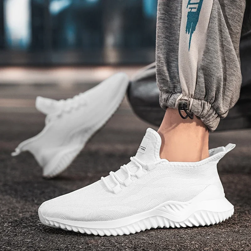 YRZL Mens White Sneakers Shoes Breathable Mesh Sneakers Summer Trendy Lace-Up Lightweight Black Big Size Walking Tenis Shoe 1
