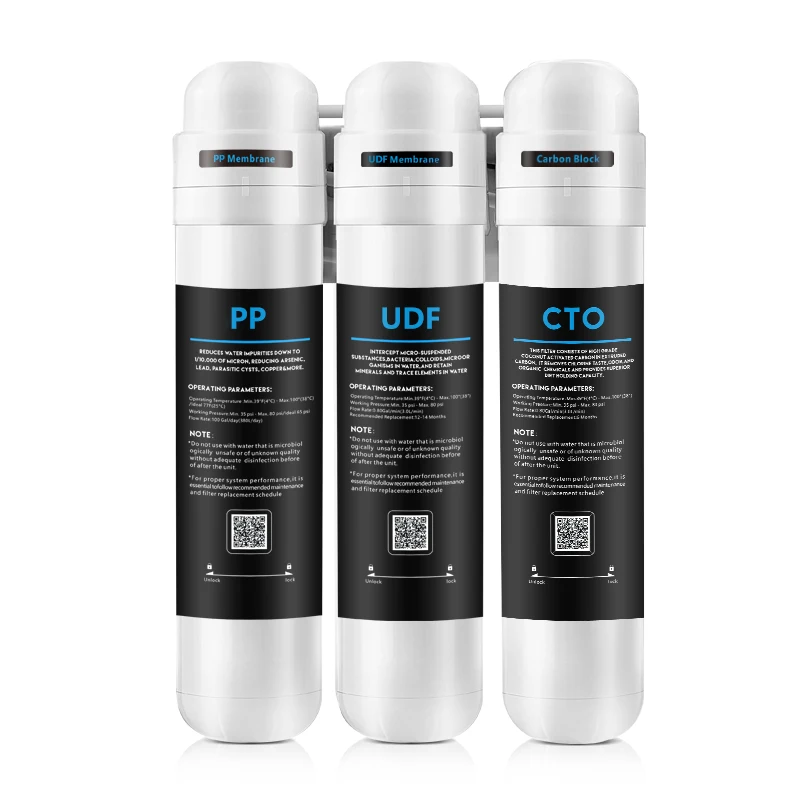 PP+UDF+CTO  3-stage Under Sink Water Purifier Removing Residual Chlorine Heavy Metals（Without Faucet）