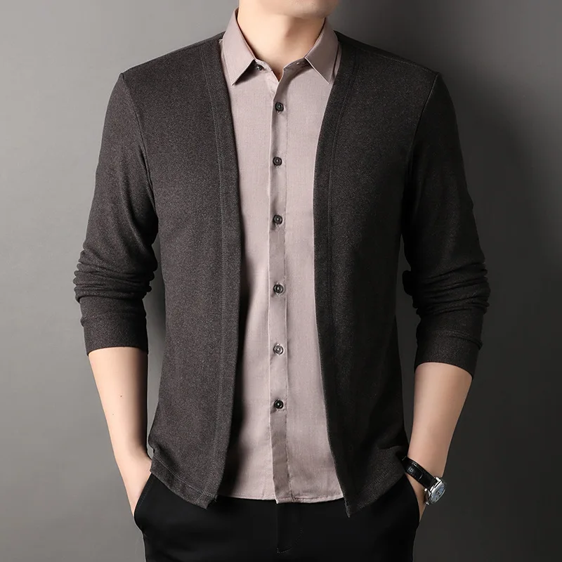 2023 Spring Autumn New Turn-down Collar Fashion Long Sleeve Shirt Man High Street Fake Two Pieces Button Y2K All-match Cardigan