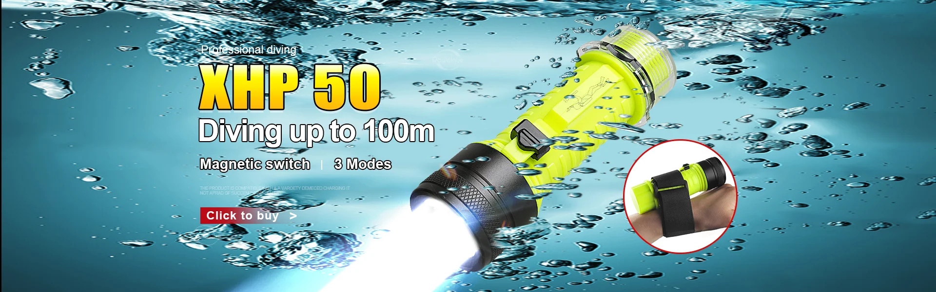 Description Picture 2 of itemUpgrade LED Scuba Diving Flashlight Built-in 18650 Battery Type C Rechargeable Diving Torch Super Bright Underwater 100m Lantren