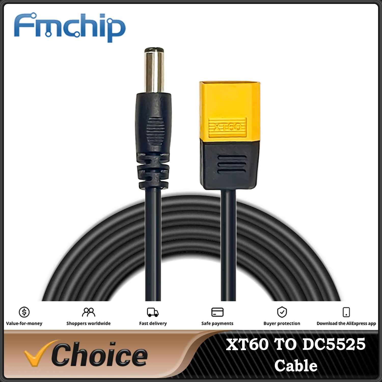 

XT60 Male Bullet Connector To Male DC DC5525 Power Cable 5.5x2.5mm Adaptor For TS101 PINE64 HS01 Electronic Soldering Iron