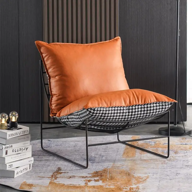 

Single Sofa Chair Luxury Minimalist Steel Iron Sofa Leisure Balcony Bedroom Bar Lazy Leisure Chair Designer Style Art Extremely