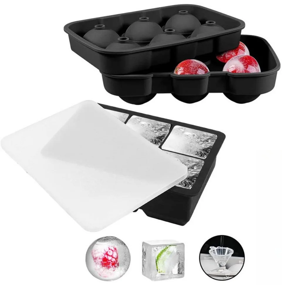 2 Pack Silicone Ice Ball Maker Mold with Leak-Proof Lid Whiskey Sphere Ice Cube Trays for Bourbon Cocktails Easy Release